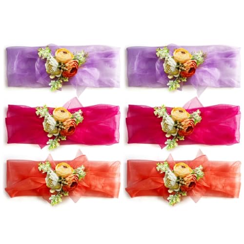 ADIKALA Net Band Flower Bunch Set for Wedding Packing, Gift Tray Decoration, DIY Crafts, Pack of 6 (Peach D1) - Image 1