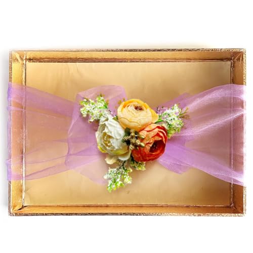 ADIKALA Net Band Flower Bunch Set for Wedding Packing, Gift Tray Decoration, DIY Crafts, Pack of 6 (Peach D1) - Image 3