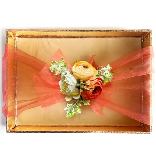 ADIKALA Net Band Flower Bunch Set for Wedding Packing, Gift Tray Decoration, DIY Crafts, Pack of 6 (Peach D1) - Image 4