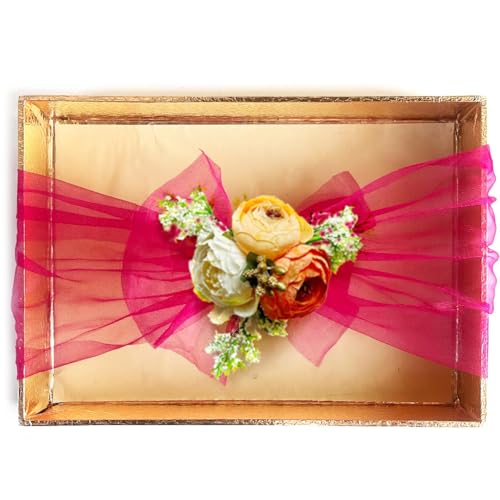 ADIKALA Net Band Flower Bunch Set for Wedding Packing, Gift Tray Decoration, DIY Crafts, Pack of 6 (Peach D1) - Image 2