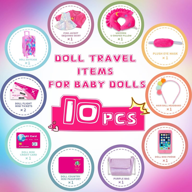 K. T. Fancy K.T. Fancy 18 Inch American Doll Clothes and Accessories  Doll Travel Suitcase Playset for Girls  Cute Travel Doll Clothes for 18 Inch Girl Doll(Not Include Doll & Shoes) (Sequin Fireworks) - Image 5