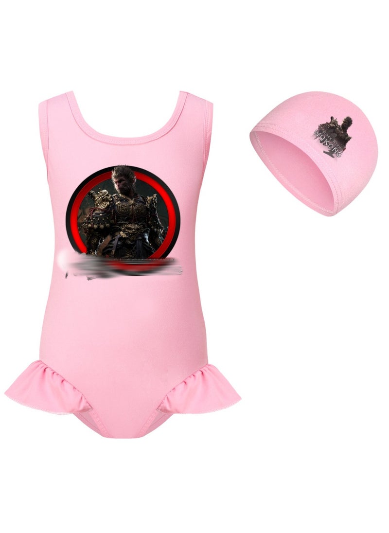 MQD Black Myth Goku Girls' One Piece Swimsuit And Cap Set 