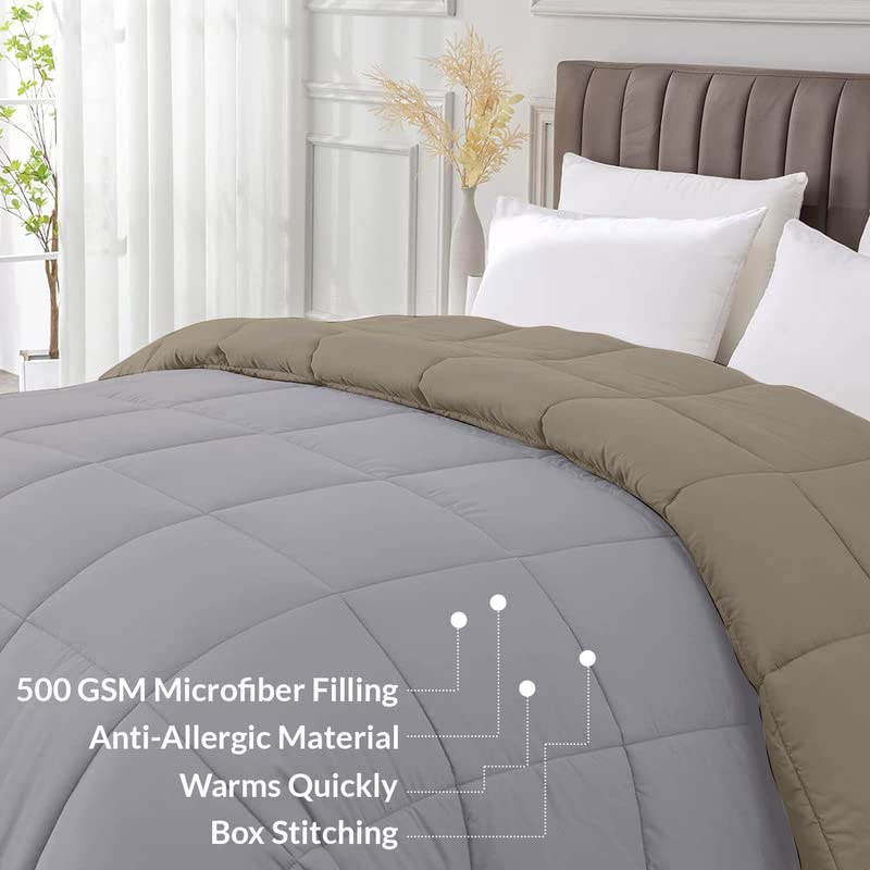 Razzai 500 GSM Winter Comforter Premium Collection Quilted Revesible Comforter (90" x 90" Inches/228cm x 228cm) - Queen Size | Silver/Beige - Image 5