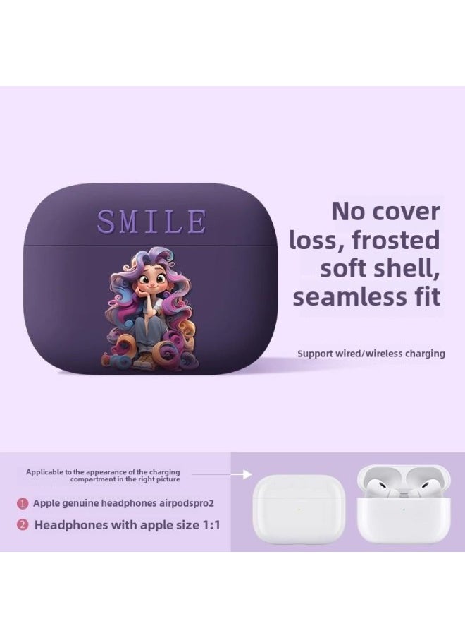 Generic - Strawberry Bear Family Airpods Protective Case Cartoon Cute Suitable For Apple 1/2/3 Generation Bluetooth Headset Soft Case-Color:Princess SMLIE-dark Purple-Model:AirpdosPRO2 Generation - Image 1