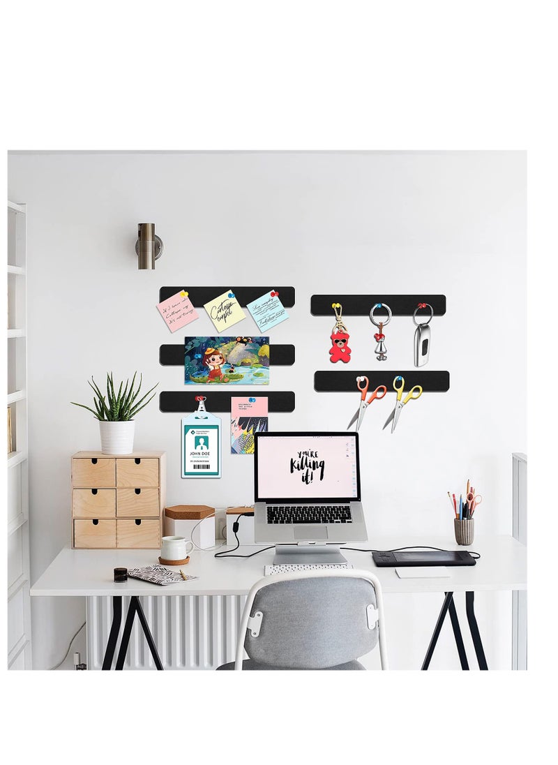 SYOSI - 5 Pack Felt Pin Board Bar Strips Bulletin Board for Bedrooms Offices Home Wall Decoration, Notice Board Self Adhesive Cork Board with 50 Push Pins for Paste Notes, Photos, Schedules (Black) - Image 1