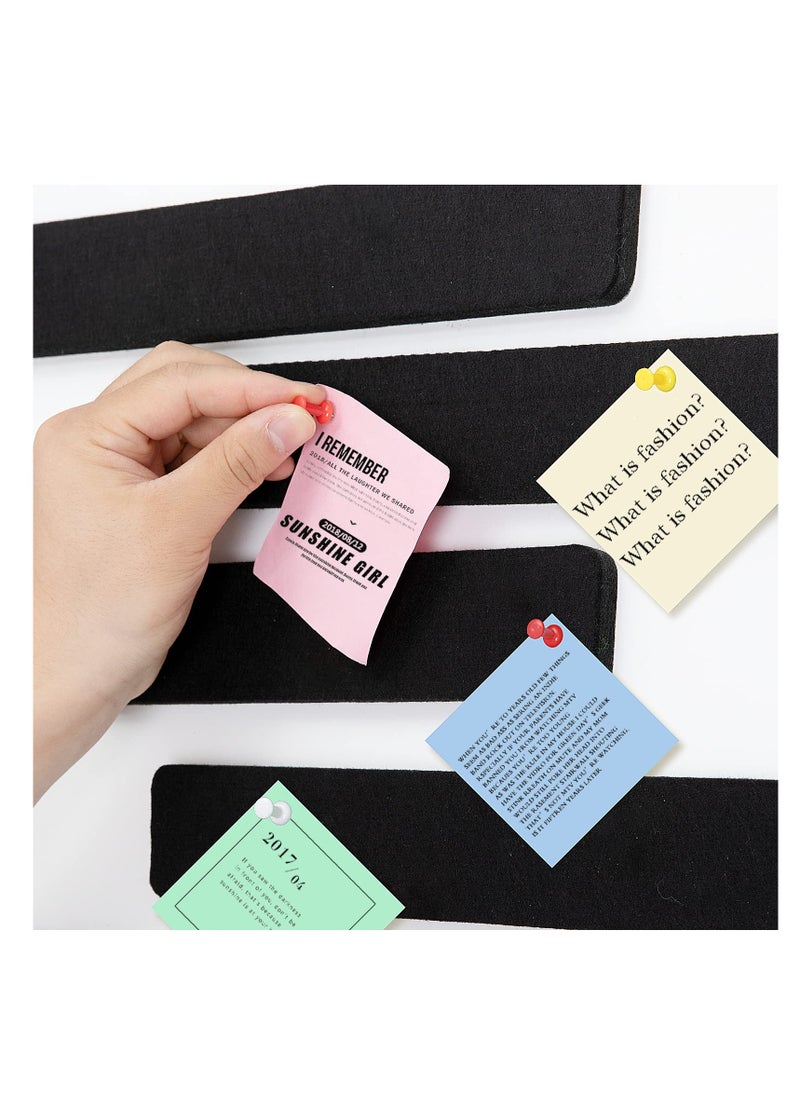 SYOSI - 5 Pack Felt Pin Board Bar Strips Bulletin Board for Bedrooms Offices Home Wall Decoration, Notice Board Self Adhesive Cork Board with 50 Push Pins for Paste Notes, Photos, Schedules (Black) - Image 1