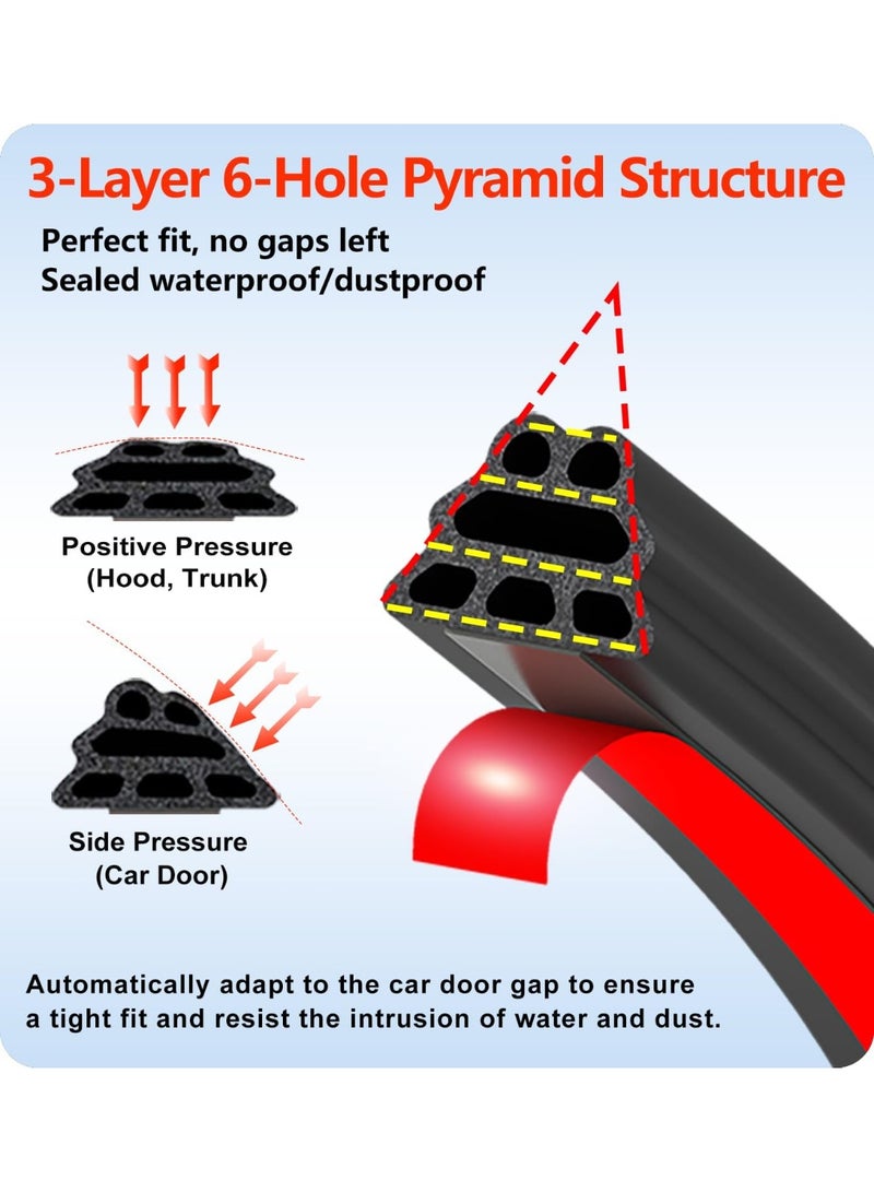 KISSUN Car Door Seal Strip,3 Layer Pyramid Structure Automotive Rubber Weather Stripping Self Adhesive Auto Door Soundproofing Weatherstrip Fit Truck Pickup Rv Trunk Hood Cove (Pyramid 52.49Ft) - Image 2