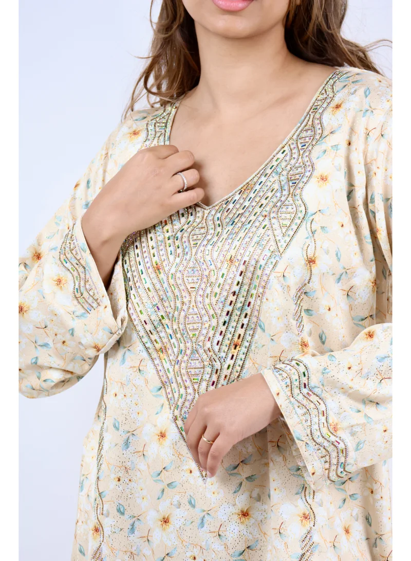 JAMEELA  Ivory Daisy Festive Jalabiya Set for Women | Best Price UAE