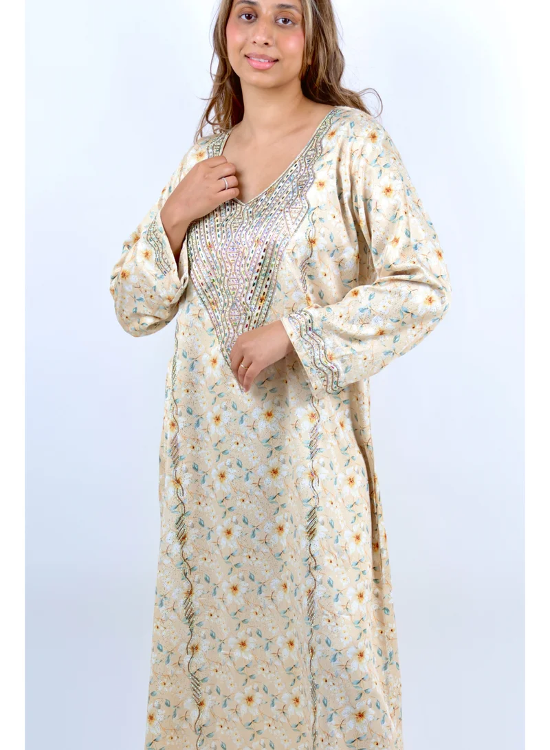 JAMEELA  Ivory Daisy Festive Jalabiya Set for Women | Best Price UAE