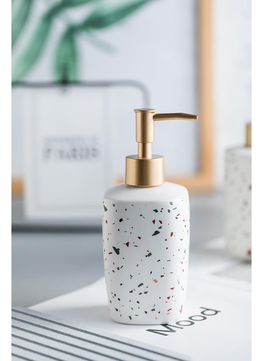 FabSeasons - FabSeasons Ceramic Terrazzo Soap Dispenser for Kitchen/Bathroom, Decorative Tabletop Soap Dispenser, 7 x 17.5 cm - Image 1