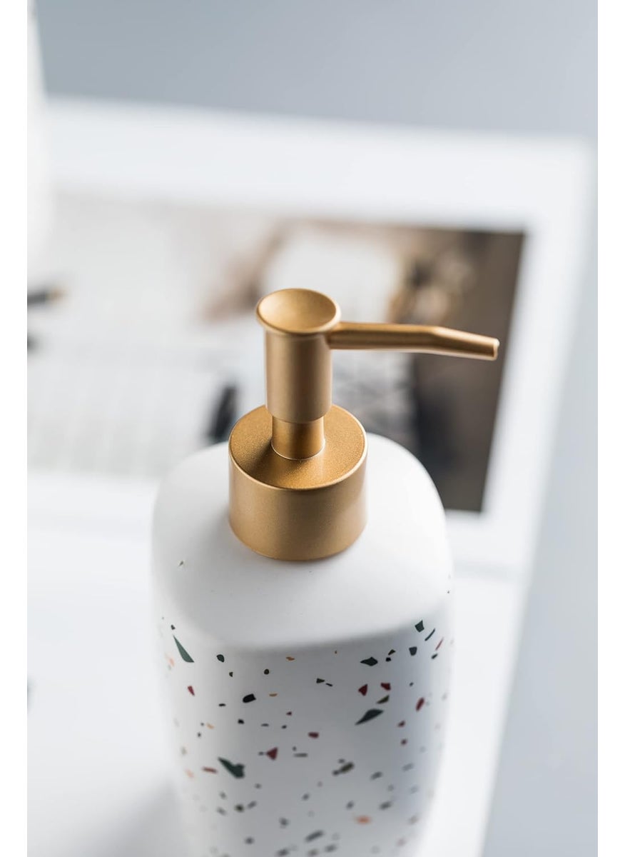 FabSeasons - FabSeasons Ceramic Terrazzo Soap Dispenser for Kitchen/Bathroom, Decorative Tabletop Soap Dispenser, 7 x 17.5 cm - Image 1