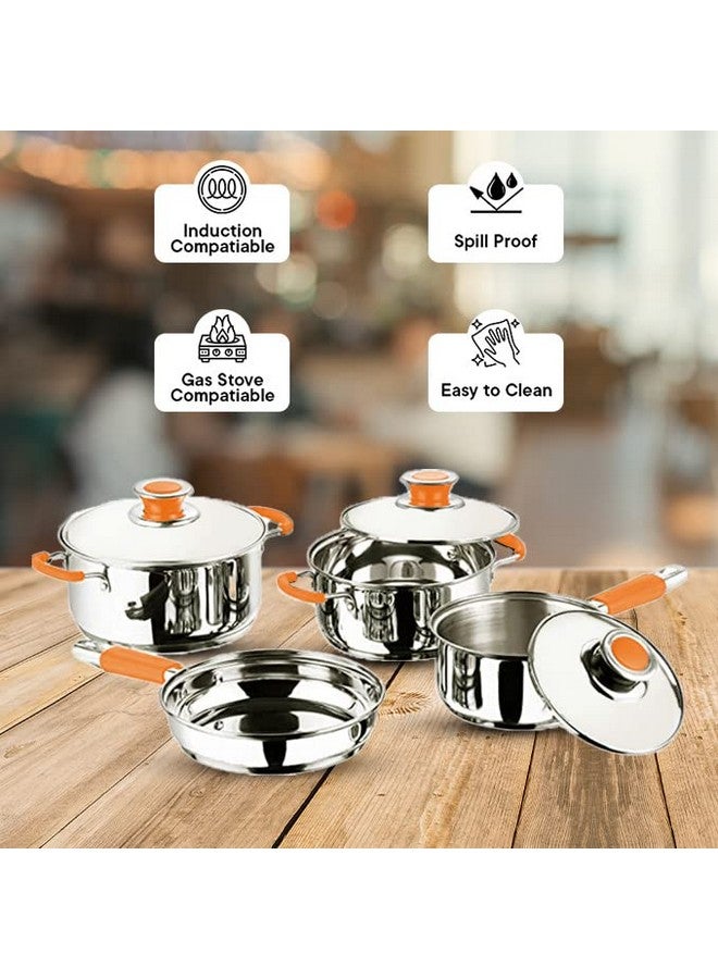Kuber Industries Set of 4 Stainless Steel Cookware Set I Induction Base Cookware I Saucepan (1.4 L), Kadai (2.0 L), Casserole (2.5 L), Frypan (1 L) and 3 Lids I Heavy Gauge Steel - Image 4