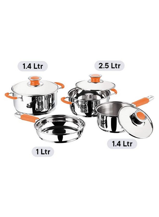 Kuber Industries Set of 4 Stainless Steel Cookware Set I Induction Base Cookware I Saucepan (1.4 L), Kadai (2.0 L), Casserole (2.5 L), Frypan (1 L) and 3 Lids I Heavy Gauge Steel - Image 2