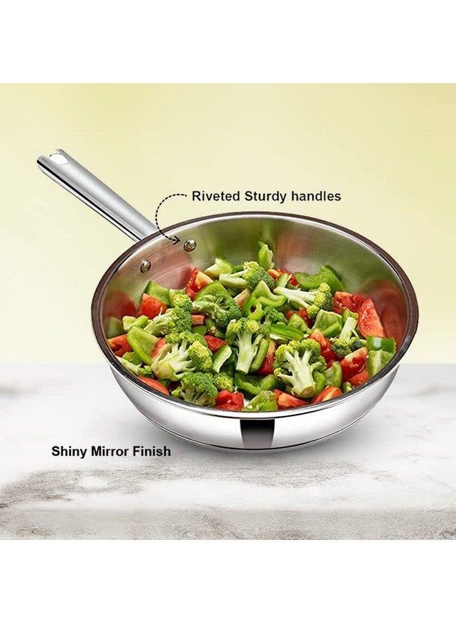 Kuber Industries Set of 4 Stainless Steel Cookware Set I Induction Base Cookware I Saucepan (1.4 L), Kadai (2.0 L), Casserole (2.5 L), Frypan (1 L) and 3 Lids I Heavy Gauge Steel - Image 3