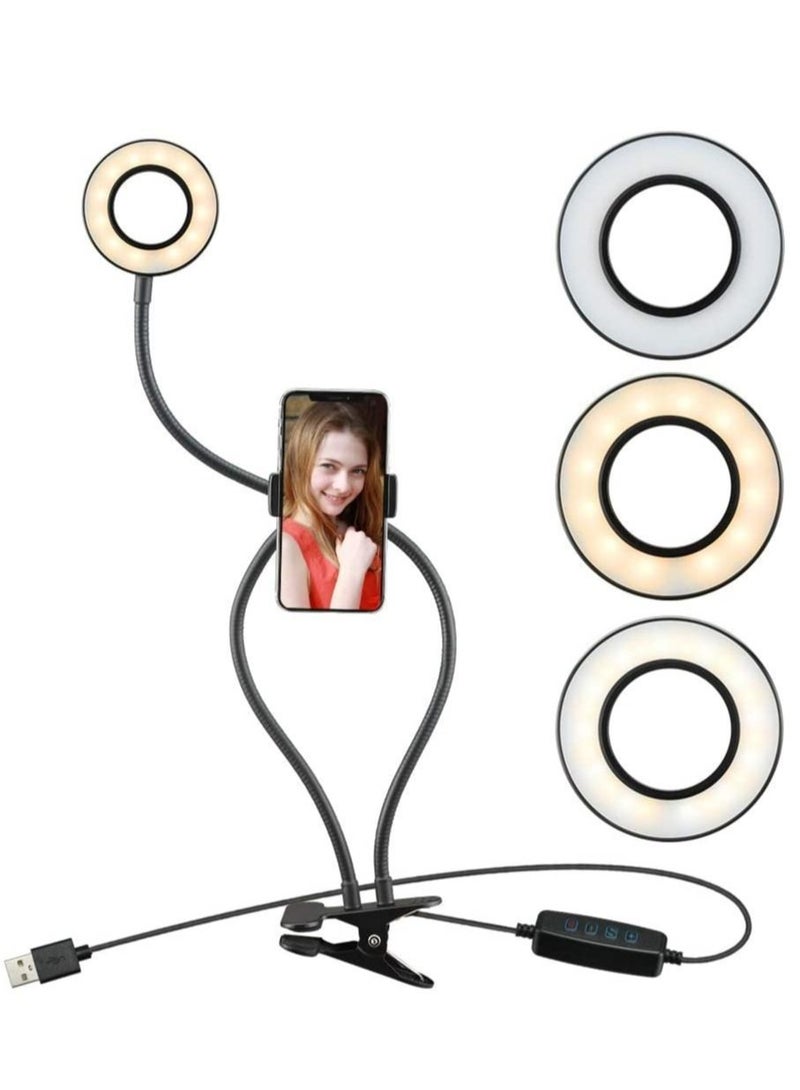 Selfie Ring Light with Cell Phone Holder Stand for Live Stream & Makeup,LED Camera Light with Lazy Bracket for Video/Photography, Desk Lamp for Bedroom, Office, Kitchen, Bathroom - Image 1