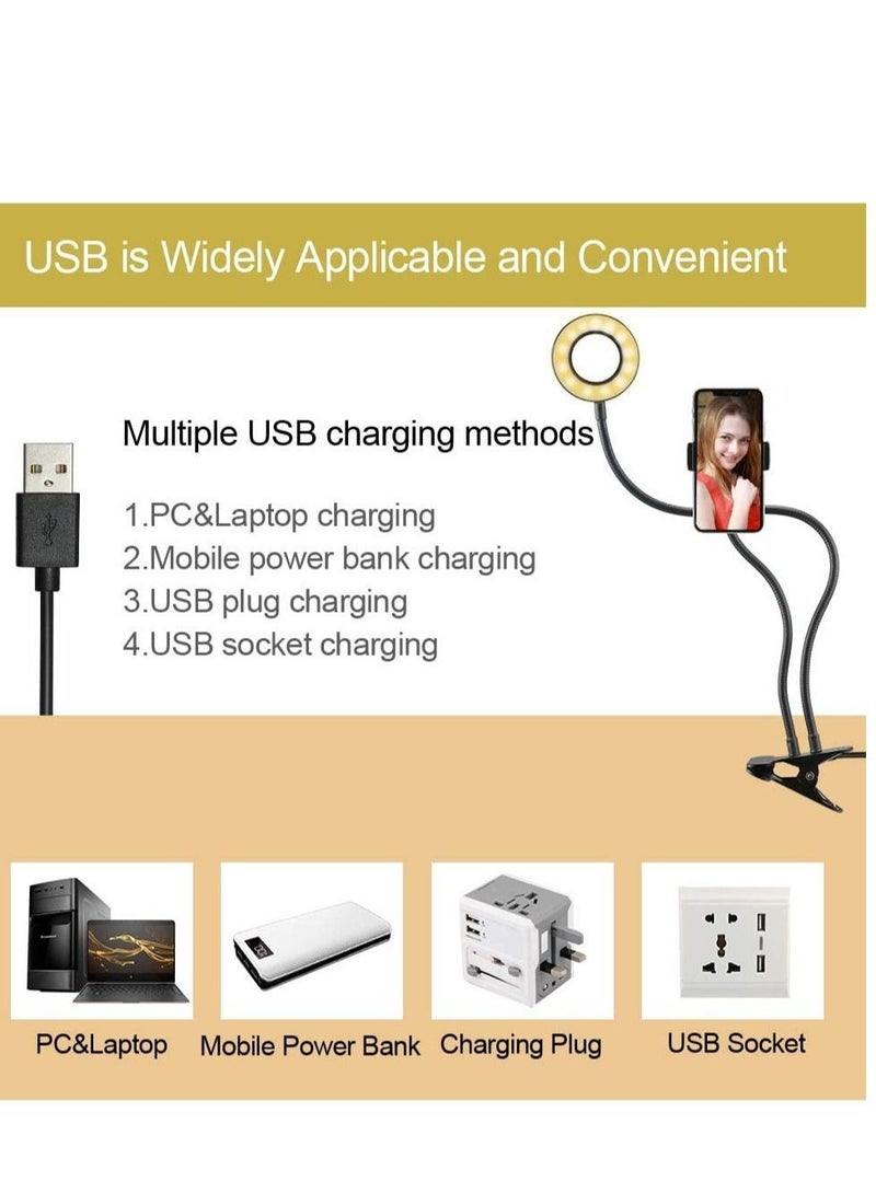 Selfie Ring Light with Cell Phone Holder Stand for Live Stream & Makeup,LED Camera Light with Lazy Bracket for Video/Photography, Desk Lamp for Bedroom, Office, Kitchen, Bathroom - Image 4