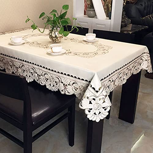 WELLYUK 33 Inch X 57 Inch Oblong Vintage Embroidered Brown Flower Classic Lace Tablecloth, Elegant Dining Room Home Decor Rectangular Table Cloth - Image 4
