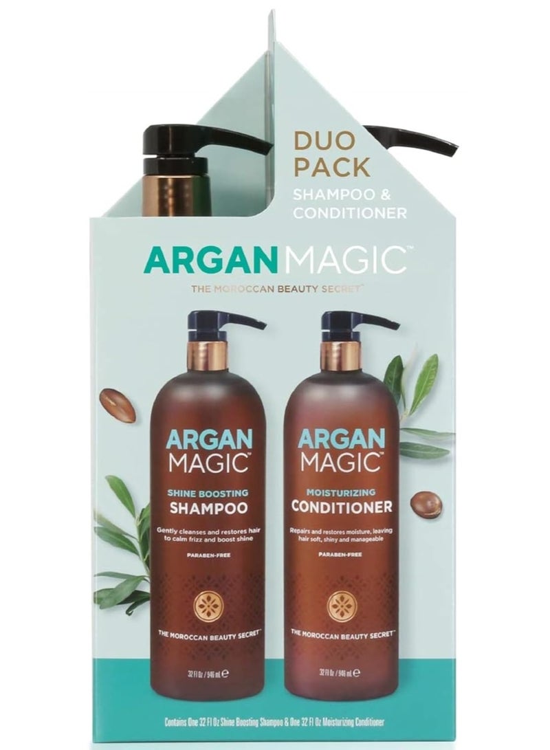 ARGAN MAGIC Argan Magic Shine Boosting Shampoo & Moisturizing Conditioner Duo - Gently Cleanses, Boosts Shine, Controls Frizz, Restores Moisture, Detangles | Made in USA, Paraben Free, Cruelty Free (32 oz)  - Image 1
