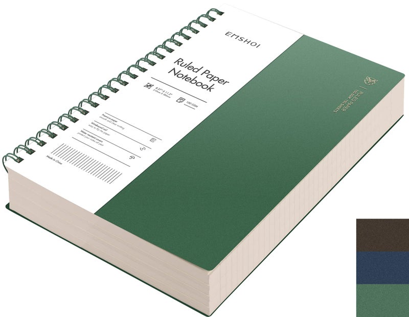 EMSHOI A4 Spiral Notebook College Ruled 112 X 827 150 Sheets300 Pages 100gsm Thick Lined Journal Waterproof Softcover TwinWire Binding for School Work Business Writing Gifts Green