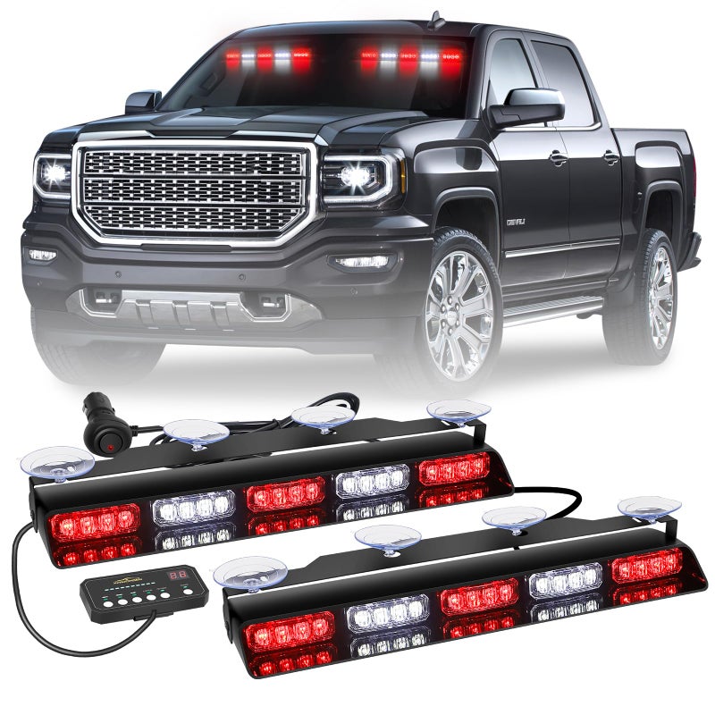 أضواء الطوارئ الحمراء والبيضاء XRIDONSEN 2x 17 بوصة للمركبات 40 LED أضواء الطوارئ الداخلية الأمامية والخلفية أضواء وميض السلامة التحذيرية لمركبات رجال الإطفاء المتطوعين والشاحنات
