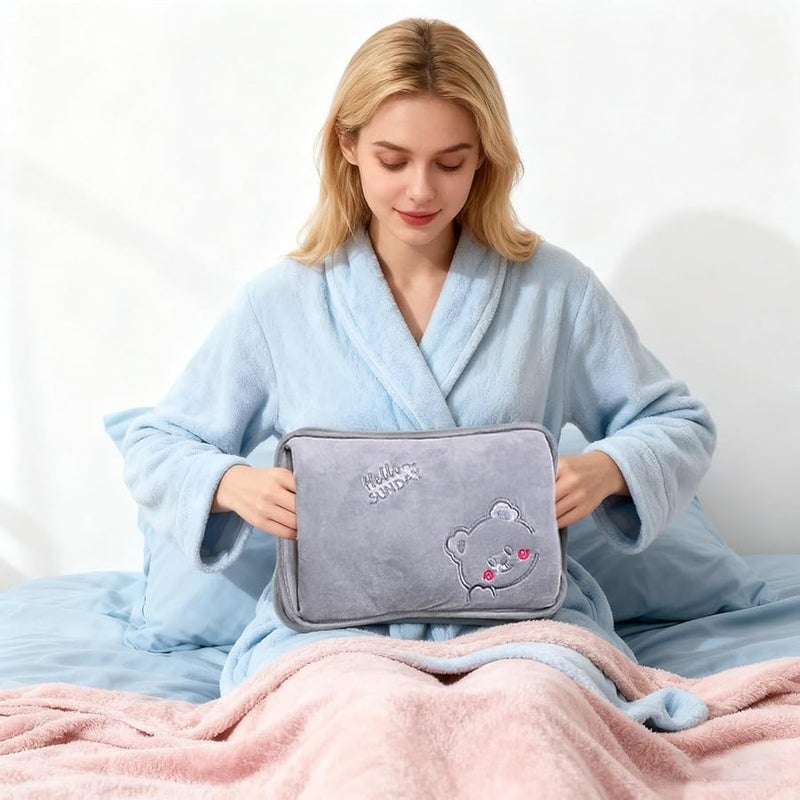 Gray Electric Hot Water Bottle Leakproof Rechargeable Warmer For Menstrual Cramps Muscle Neck Tension - Image 5