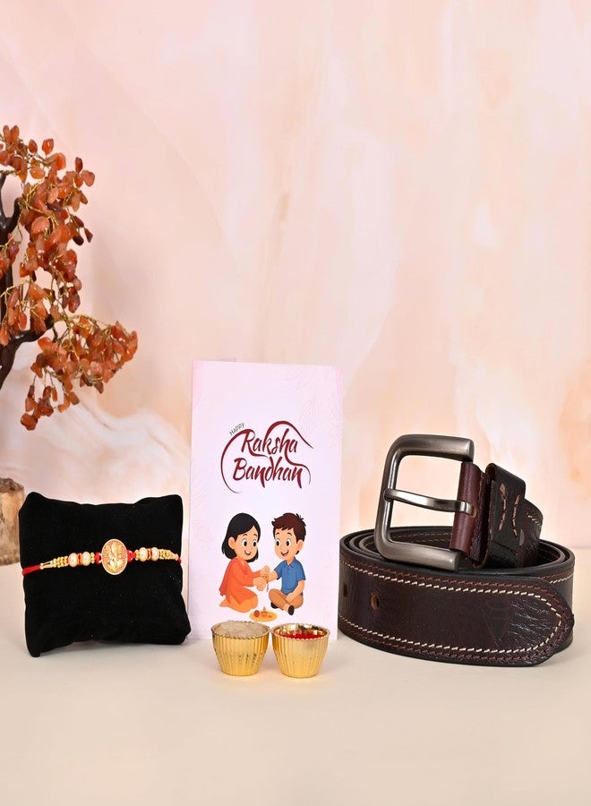 Poorak Religious Assorted Rakhi Set - Includes 1 Rakhi, Belt, Roli Chawal & Greeting Card - Image 2