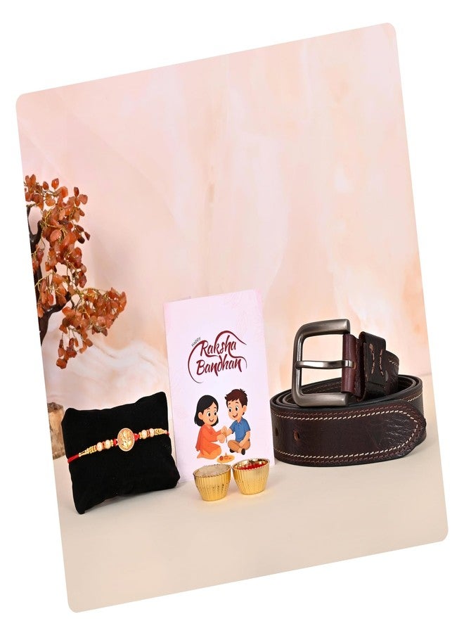Poorak Religious Assorted Rakhi Set - Includes 1 Rakhi, Belt, Roli Chawal & Greeting Card - Image 1