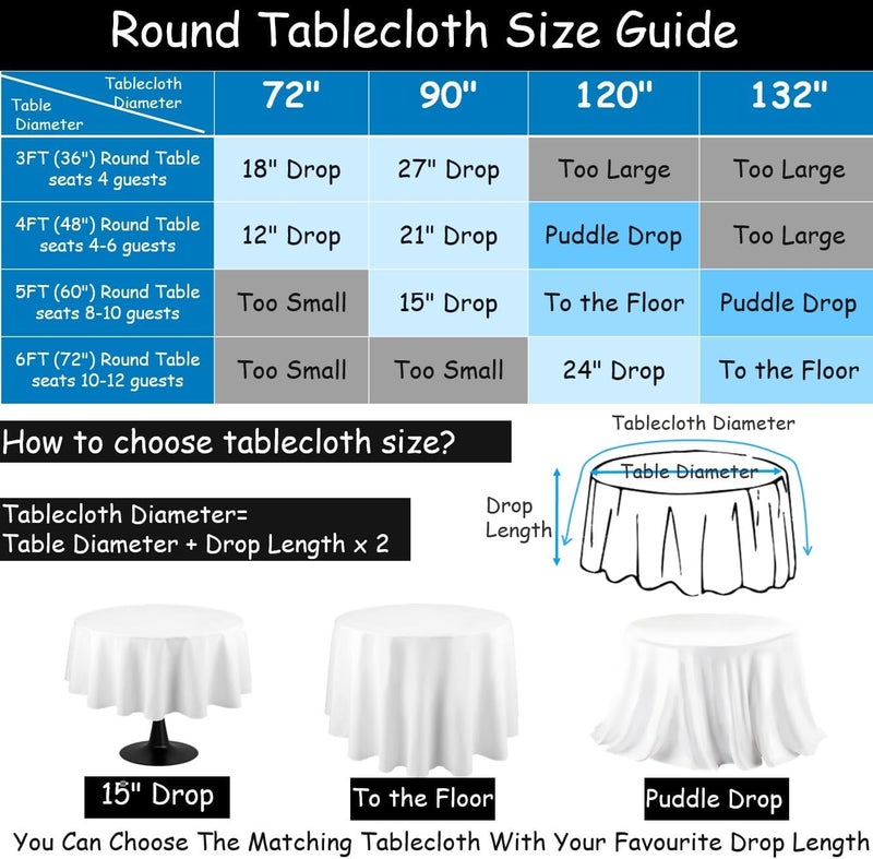 Urby 120 inches Large Black Round Tablecloth for 5-6ft Round Folding Table That Seats 6-8 Guests, for Table with 6 Chairs. Ideal for Party, Wedding, Banquet and Events. 2pk - Image 5