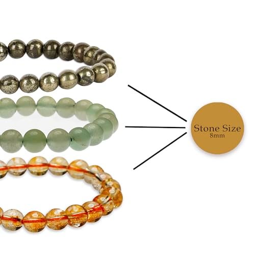 GEMSMANTRA Pyrite, Green Aventurine & Citrine Combo Crystal Bracelet | Lab Certified 8mm Round Cut Beads | Unisex Healing Bracelet for Men & Women | Boosts Abundance, Confidence & Luck - Image 4