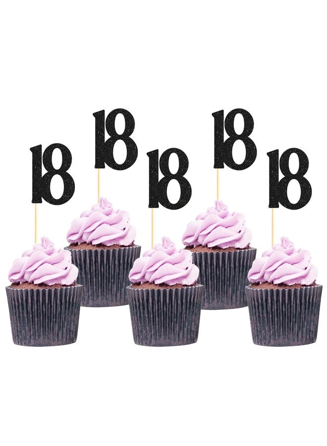 Sotpot 30 Pack Happy 18th Cupcake Toppers 18 Birthday Cake Decorations for 18th Birthday Wedding Anniversary Party Supplies Black Glitter - Image 1
