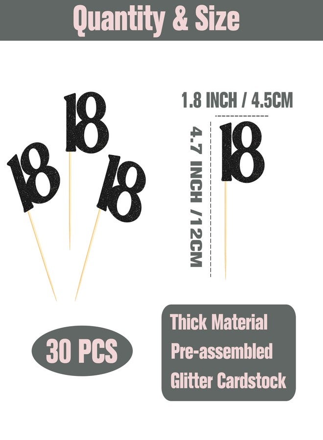 Sotpot 30 Pack Happy 18th Cupcake Toppers 18 Birthday Cake Decorations for 18th Birthday Wedding Anniversary Party Supplies Black Glitter - Image 2