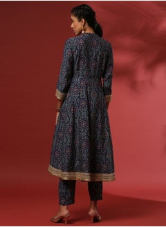 Flared bandhni printed kurta set with neck embroidery-navy - pzsku/Z7234F131B2F4E708F6FFZ/45/_/1740130970/d166706d-be11-4c5a-b1dc-f6a005078e60