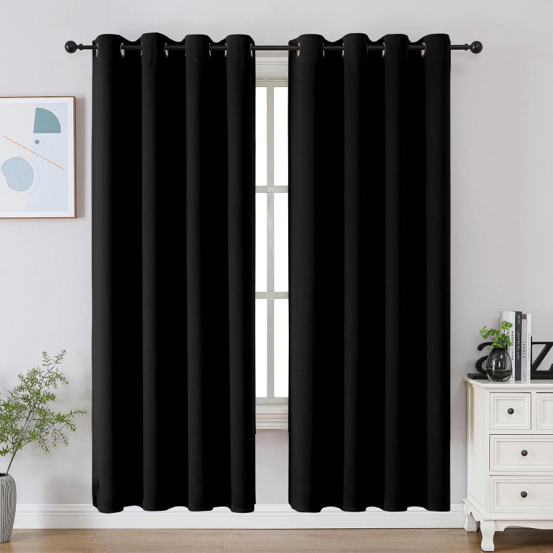 CUCRAF Black Blackout Curtains 72 Inches Long, Thermal Insulated Noise Reducing Grommet Window Drapes for Bedroom & Living Room(52x72 Inch, 2 Panels) - Image 1