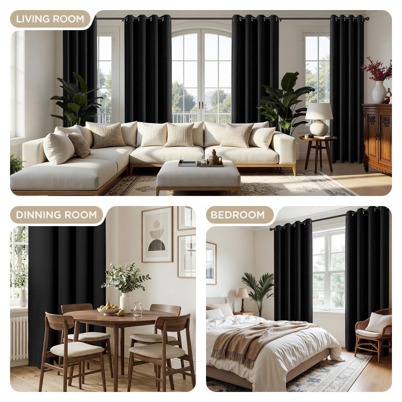 CUCRAF Black Blackout Curtains 72 Inches Long, Thermal Insulated Noise Reducing Grommet Window Drapes for Bedroom & Living Room(52x72 Inch, 2 Panels) - Image 5