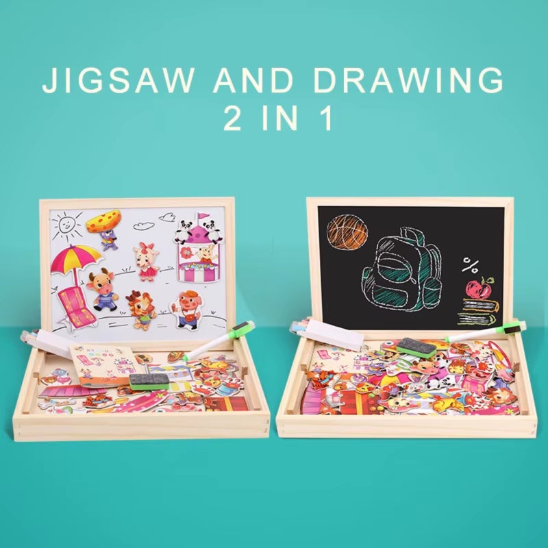 Magnetic Puzzle: 30*23*3.2cm Two-In-One Design - Thick Sturdy Plywood Magnetic Drawing Board for Early Education Children’s Creative Activities - Image 3
