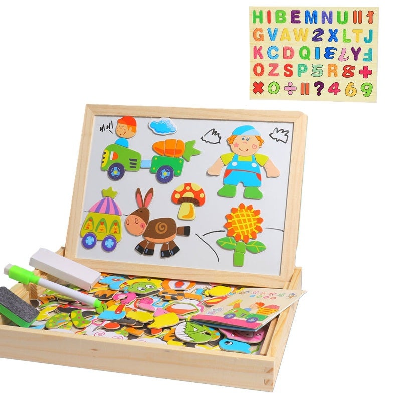 Magnetic Puzzle: 30*23*3.2cm Two-In-One Design - Thick Sturdy Plywood Magnetic Drawing Board for Early Education Children’s Creative Activities - Image 1
