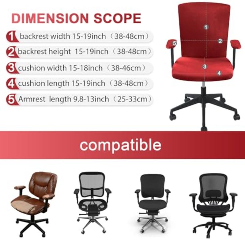 4 Pcs Office Chair Covers Set Computer Universal Protective Stretchable Chair Seat Covers Desk Armrest Slipcovers Pads Office Cushion Backrest for Rotating - Image 2