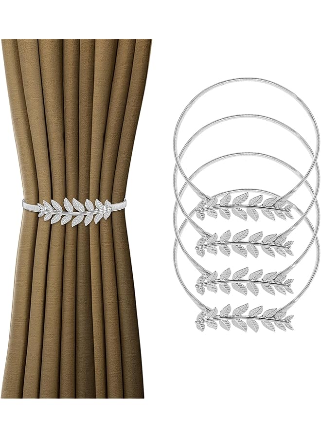 The Bros Curtain Tie Metal Clips with Adjustable Spring Rope, Drapery Holdbacks Holder Buckle for Home Office Hotel Window Drape Deco No-Install, Drill, Hooks, Magnetic (Silver, Pack of 4)  - Image 1