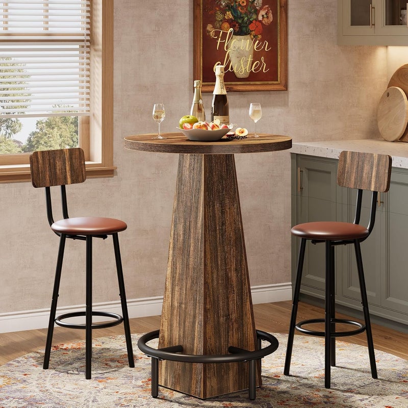Tribesigns Bar Table, 95cm High Round Pub Table for Small Bars, Dining Room, Kitchen, Rustic Brown (Only Table) - Image 2