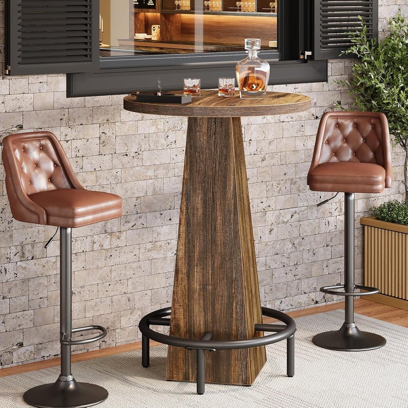 Tribesigns Bar Table, 95cm High Round Pub Table for Small Bars, Dining Room, Kitchen, Rustic Brown (Only Table) - Image 3