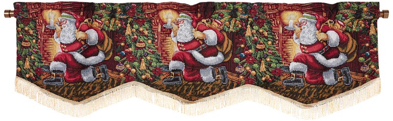 Violet Linen Decorative Christmas Santa Claus Design Tapestry 60 X 15 Window Valance