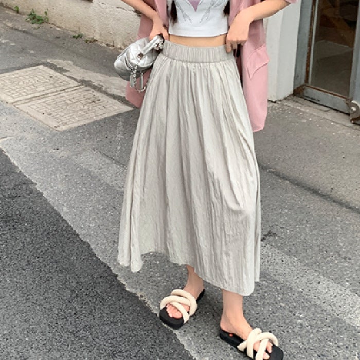 Lazy Style Yamamoto High Waist Half-length Umbrella Skirt Womens Summer New Korean Style Casual Slimming Mid-length Cotton Linen Large Swing Skirt Hot Milk gray (with pockets)