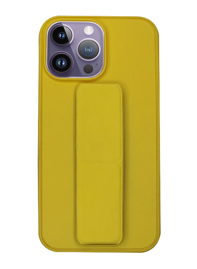 Theodor Fully Covered With Finger Grip Stand Holder Anti Slip Shockproof Protective Case Cover For Apple iPhone 14 Pro Max Yellow 