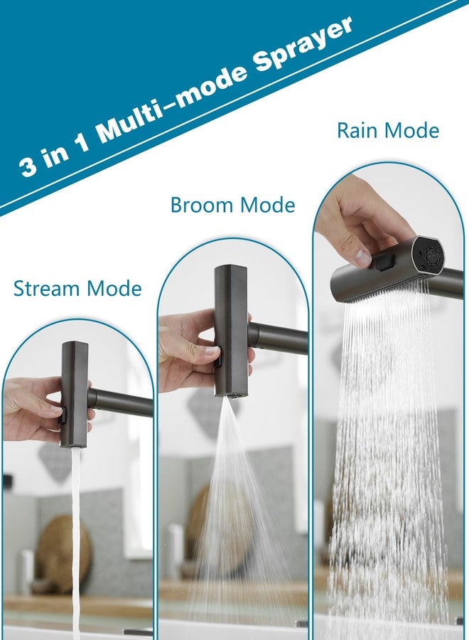 JOOM Kitchen Faucets with Pull Down Sprayer,Waterfall Kitchen Sink Faucet,Commercial Utility Stainless Steel Kitchen Faucets,Single Handle Kitchen Sink Faucet with Pull Down Sprayer for 3 Function,Grey - Image 2