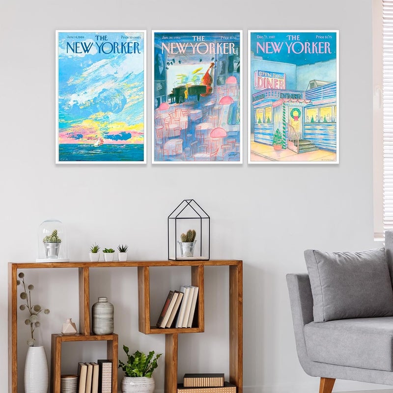 DFAIUY Set of 3 New Yorker Magazine Posters Modern Home Canvas Wall Art Retro Blue Minimalist Prints Painting Sunrise Sunset Sea Scenery Wall Art Decor For Living Room Bedroom 16x24in Unframed, BBBB1 - Image 3