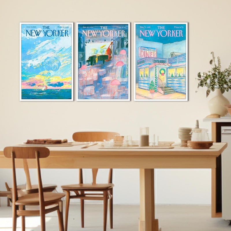 DFAIUY Set of 3 New Yorker Magazine Posters Modern Home Canvas Wall Art Retro Blue Minimalist Prints Painting Sunrise Sunset Sea Scenery Wall Art Decor For Living Room Bedroom 16x24in Unframed, BBBB1 - Image 5