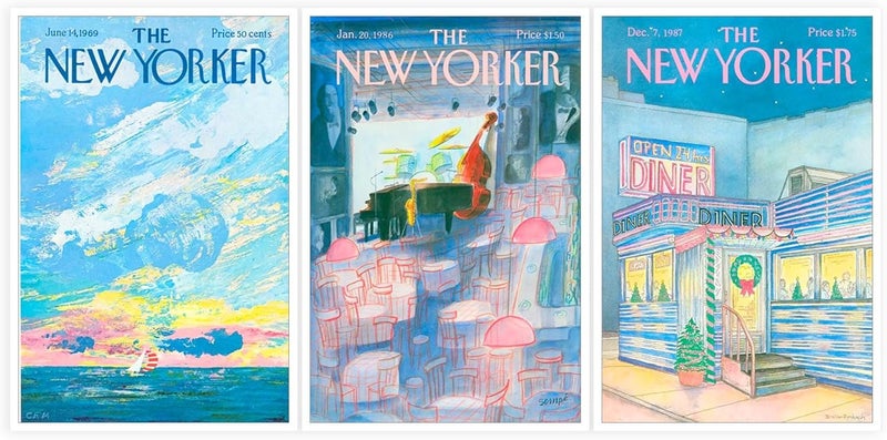 DFAIUY Set of 3 New Yorker Magazine Posters Modern Home Canvas Wall Art Retro Blue Minimalist Prints Painting Sunrise Sunset Sea Scenery Wall Art Decor For Living Room Bedroom 16x24in Unframed, BBBB1 - Image 1