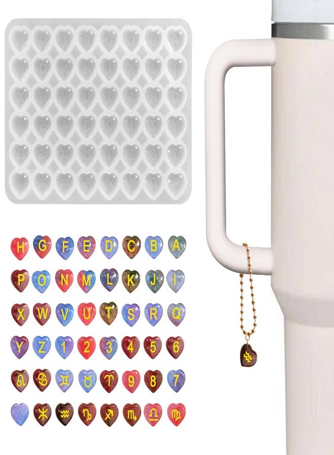AFUNTA 96 Pcs Resin Letter Molds with Hole, AFUNTA Alphabet Number Resin Molds Silicone Heart Shape Square Pendant Silicone Molds for Epoxy Resin Casting, DIY Water Cup Handle Charm - Image 3