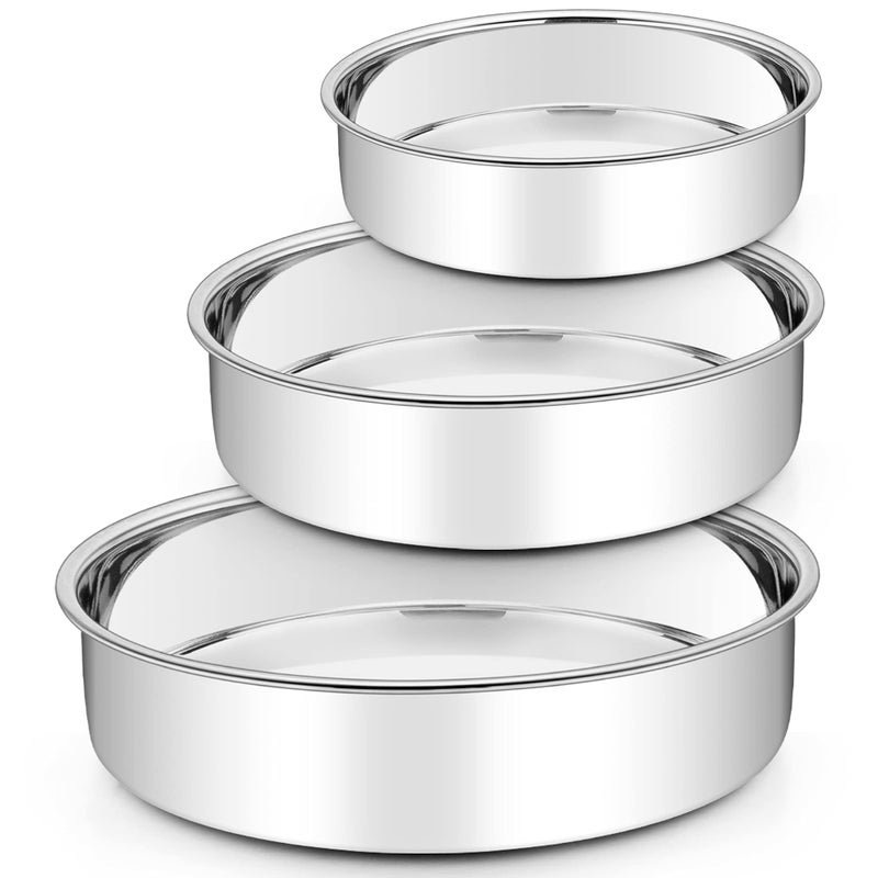 TeamFar Cake Pan, 6'' & 8'' & 9 ½'', Stainless Steel Round Baking Tier Cake Pans Set, for Baking Steaming Serving, Healthy & Heavy Duty, Mirror Finish & Dishwasher Safe - 3 PCS - Image 1
