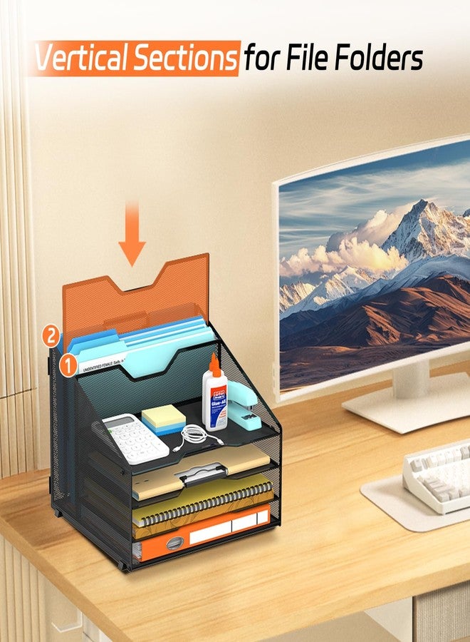 SUPEASY منظم ملفات مكتبي من SUPEASY، منظم صواني ورق شبكي مع 4 صواني للرسائل وحاملين عموديين للملفات، منظمات مكتبية وملحقات للمكتب المنزلي، أسود - Image 5